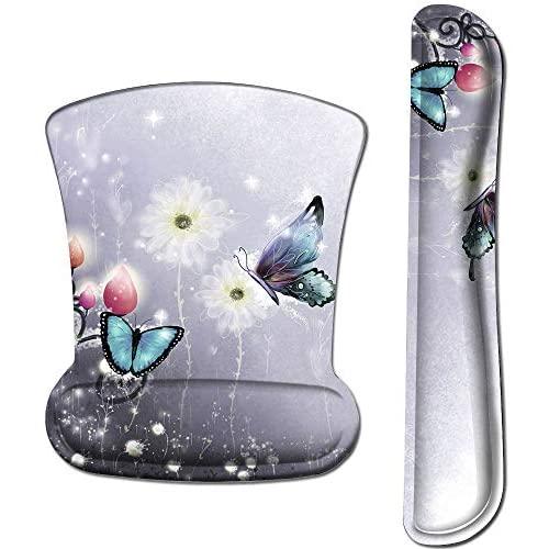 Mouse Wrist Rest Pad and Keyboard Wrist Rest Support Ergonomic Mouse Pad Set,DQQH Non Slip PU Base Wrist Support with Raised Memory Foam for Easy Typing & Gaming Relief, Beauty Butterfly
