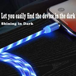 3.3ft Magnetic Charger Blue Cable, Led Flowing Shining Light UP 3 in 1 Multi Universal for Kids Christmas Halloween Party Decorations Gift Cable Compatible Micro USB Type C iProduct Android Devices