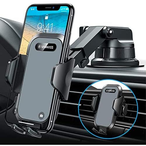 [Upgraded] VANMASS Car Phone Mount [for Trip & Family & Friend] Handsfree Windshield Dashboard Air Vent Cell Phone Holder Car, Compatible with iPhone 12 11 Xs Max XR X SE Samsung S20, Space Gray