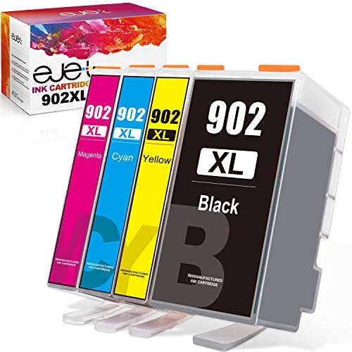ejet 902XL Compatible Ink Cartridge Replacement for HP 902 902XL (Newest Chip) Ink Cartridge (4 Pack), work with Officejet Pro 6968 6978 6962 6958 6954 6960 Printers(1 Black 1 Yellow 1 Magenta 1 Cyan)