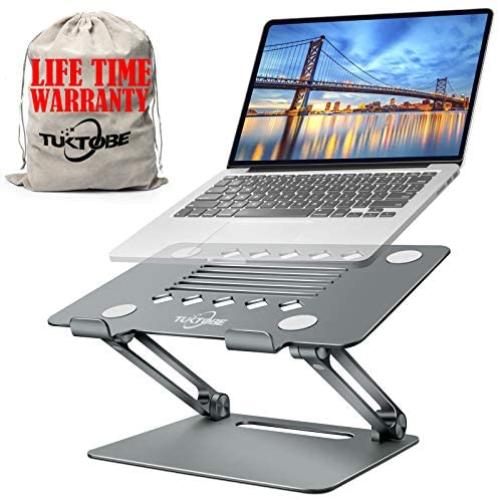 Laptop Stand for Desk - Adjustable Height Laptop Holder, Aluminum Laptop Riser with Heat-Vent, Computer Stand Compatible with All HP, Dell, MacBook Laptop (Grey)