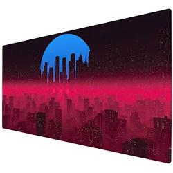 Imegny Extended Gaming Mouse Pad, Portable Keyboard & Mouse Mat with Stitched Edges + Non-Slip Rubber Base (type4 35.415.7Inch, 90x40 synthwavecity039)