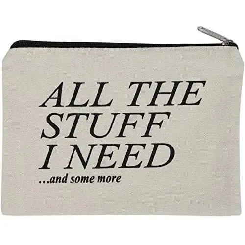 Canvas Zipper Pouch, Cotton Cosmetic Makeup Bag, Student School Art Supplies Organizer, Cute Quote Zip Cotton Pouches for Women Teen, Holds 50 Pencil-Make Up-Toiletries-Phones-Electronics