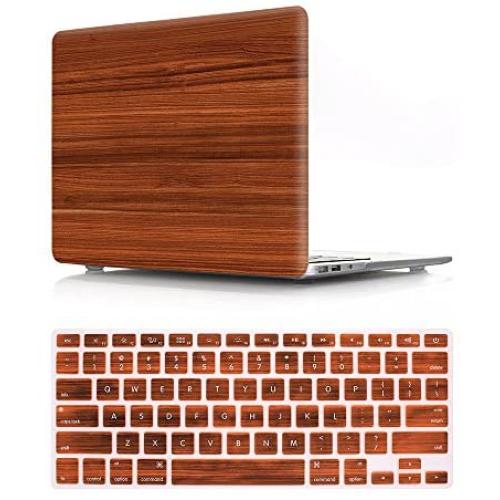 HRH 2 in 1 Brown Wood Texture Laptop Body Shell Protective PC Hard Case Cover Match Silicone Keyboard Cover for MacBook Pro 13.3'' with Retina Display (A1502/A1425)(W/O CD-ROM) 2015/2014/2013/end 2012