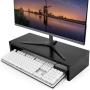 Monitor Stand Riser (Hide Full Size Keyboard), ABPBP Wood TV PC Desktop Computer Monitor Screen Riser for Desk, Ergonomic Laptop Printer Stand TV Shelf (Tool-Free Assembly) (Black Walnut)