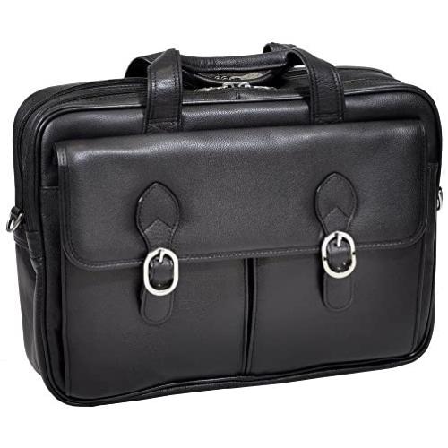 McKlein, L Series, Hyde Park, Top Grain Cowhide Leather, 15'' Leather Double Compartment Laptop Briefcase, Black (15735C)