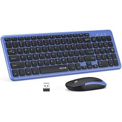 Wireless Keyboard and Mouse, Jelly Comb 2.4G USB Keyboard Mouse Combo Slim Ergonomic Quiet Energy-Saving Keyboard Mouse Set for Windows, Computer, Desktop, PC, Notebook, Laptop-KS27-2-Black and Blue