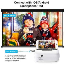 Mini Projector, ELEPHAS Portable LED Full Color Video Projector for Cartoon, TV Movie, Kids Gift, Party Game, Pico Movie Projector for Home Theater with HDMI USB TV AV Interfaces and Remote Control