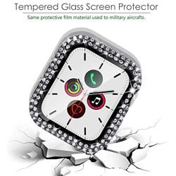 Fullife Compatible for Apple Watch Case Screen Protector 42mm, Bling Crystal Full Cover Tempered Glass Protective Case Compatible for Apple Watch Series 6/5/4/3/2/1 38mm 40mm 42mm 44mm, Black