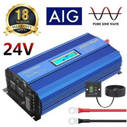 VOLTWORKS 24V Pure Sine Wave Power Inverter 2000W DC 24V to AC 110V 120V and High Power Hardwire Terminal with LCD Display 15ft Remote Controller and 2ft Battery Cables 2.4A USB for RV Car Truck Boat