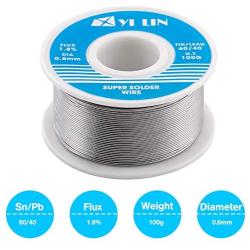 YI LIN 60/40 Solder Tin Lead Rosin Core Solder Wire For Electrical Soldering (100g/0.22lbs) (0.6mm/100g)