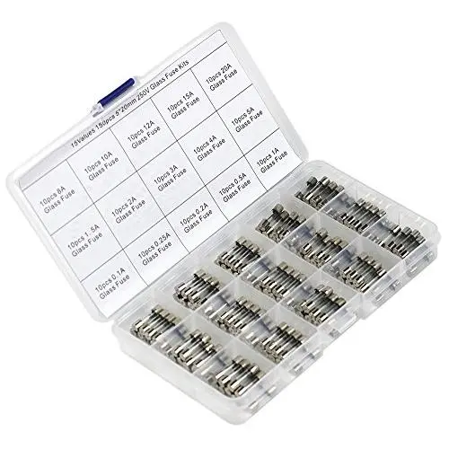 UCTRONICS 15 Values 150pcs Fast-Blow Glass Fuses Assorted Kit 5x20mm 250V 0.1 0.2 0.25 0.5 1 1.5 2 3 4 5 8 10 12 15 20A Tube Fuses with Plastic Box