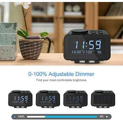 USCCE Digital Alarm Clock Radio - 0-100% Dimmer, Dual Alarm with Weekday/Weekend Mode, 6 Sounds Adjustable Volume, FM Radio w/Sleep Timer, Snooze, 2 USB Charging Ports, Thermometer, Battery Backup