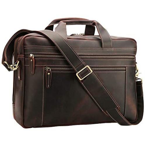 TIDING Leather Briefcase for Men 17'' Computer Bag Business Travel Messenger Bag