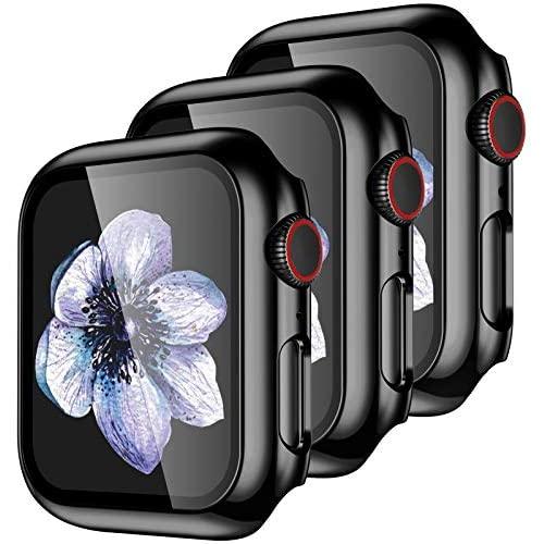 【3 Pack】 Easuny Design for Apple Watch Case 38mm Series 3 2 1 with Built-in Glass Screen Protector - Overall Protective Hard Cover Accessories for iWatch Women Men,Black Black Black