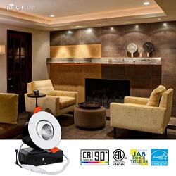 TORCHSTAR 12-Pack 3 Inch Gimbal LED Dimmable Recessed Light with J-Box, 7W (50W Eqv.) 500lm, Airtight, ETL/Energy Star/JA8/Title 24, CRI 90+, 3000K Warm White, 5 Years Warranty, White