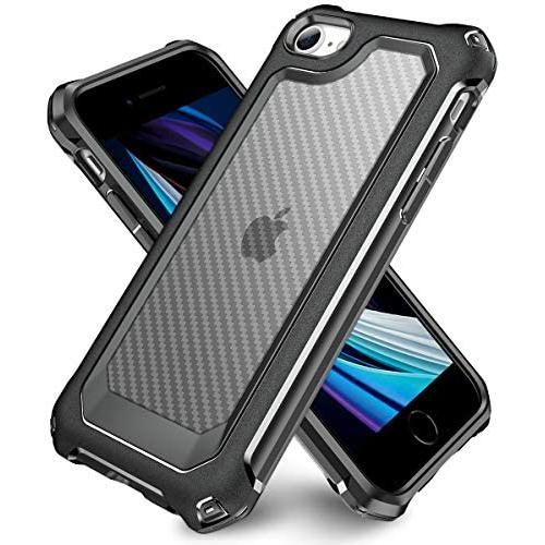 iPhone 8/7 / SE 2020 Case with [ Screen Protector Tempered Glass x2Pack] SUPBEC Protective Phone Cover with Silicone PC+TPU Shockproof Rubber Heavy Duty Case for iPhone8 / iPhone SE2-Clear Black