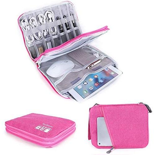 Universal Electronics Accessories Organizer, Waterproof Portable Cable Organizer Bag,Travel Gear Carry Bag for Cables (L, Black) (Pink, L)