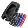 TANGSEN Smart Key Fob Case Cover for BMW 1 3 4 5 6 7 Series GT3 GT5 M5 M6 X3 X4 3 4 Button Keyless Entry Remote 3D Twill Weave Carbon Fiber ABS Plastic Emboss Silicone Rubber