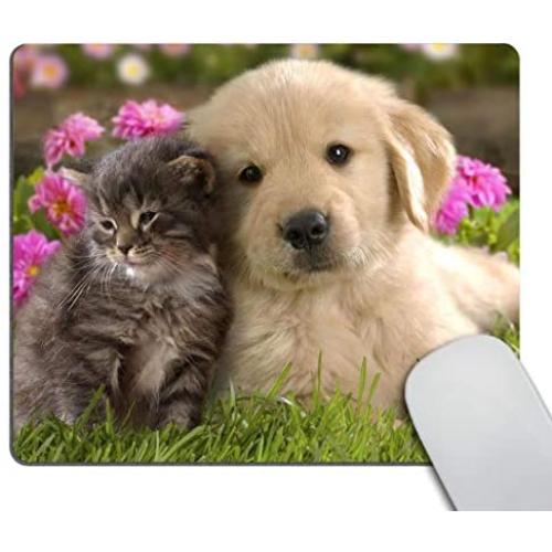 Smooffly Mouse Pad Animals Cat Kitten Dog Golden Retriever Puppy Mousepad Rubber Gaming Mat 9.5 X 7.9 Inch (240mmX200mmX3mm)