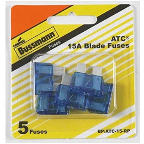 Bussmann BP/ATC-15-RP ATC Automotive Blade Fuse (15 Amp (Card)), 5 Pack