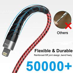 iPhone Charger, iCrius [Apple MFi Certified] 6Ft Led Light Up Lightning Cable USB Fast Charger Syncing Cord Compatible with iPhone 11 Pro Max XS XR X 8 7 6 Plus SE iPad(Red)