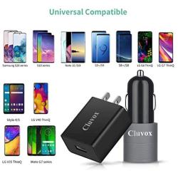 Cluvox USB Fast Charger Set, Compatible for Samsung Galaxy S21/S20/Plus/Ultra/S10/S10E/S9/S8/Note 20/10/9/A20/A50, Quick Charge 3.0 Charger kit, Rapid Car Charger+Wall Charger with 2 Type C Cord 3ft