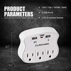 Surge Protector USB Wall Mount- Multi Plug Outlet Expander Surge Protector Wall Mount with 2 USB Charging Ports for Home/School/Office