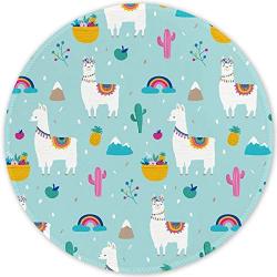 ITNRSIIET [20% Larger] Mouse Pad with Stitched Edge Premium-Textured Mouse Mat Waterproof Non-Slip Rubber Base Round Mousepad for Laptop PC Office 8.7×8.7×0.12 inches, Alpaca and Cactus