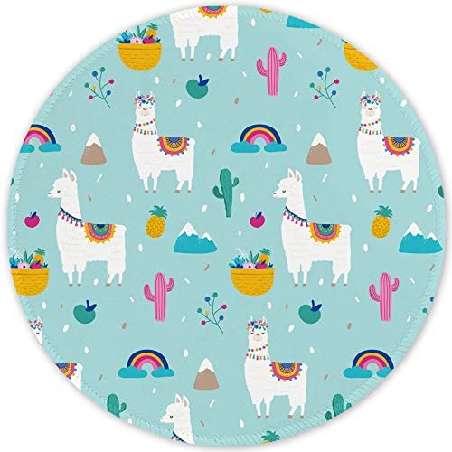 ITNRSIIET [20% Larger] Mouse Pad with Stitched Edge Premium-Textured Mouse Mat Waterproof Non-Slip Rubber Base Round Mousepad for Laptop PC Office 8.7×8.7×0.12 inches, Alpaca and Cactus