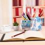 COOLBROS Elephant Pencil Holder With Phone Holder Desk Organizer Desktop Pen Pencil Mobile Phone Bracket Stand Storage Pot Holder Container Stationery Box Organizer (Glacial elephant)