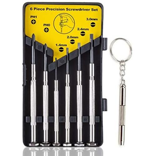 Screwdriver Set, 6 Different Size Flathead and Phillips Mini Screwdrivers Set with 1pcs Premium Small Eyeglasses Screwdriver Kit for Glasses, Electronics, Toys- with Case