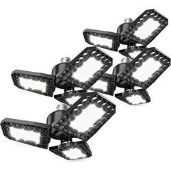 Brobantle 4 Pack LED Garage Light, 80W Garage Light 8000LM Deformable Garage Ceiling Lights 6500K Powerful Garage Lights LED Three-Leaf Light for E26 E27 Basement