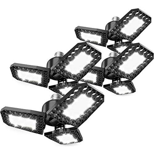 Brobantle 4 Pack LED Garage Light, 80W Garage Light 8000LM Deformable Garage Ceiling Lights 6500K Powerful Garage Lights LED Three-Leaf Light for E26 E27 Basement