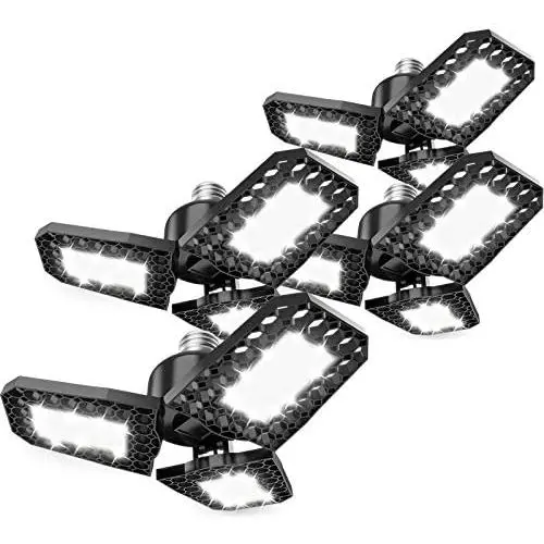 Brobantle 4 Pack LED Garage Light, 80W Garage Light 8000LM Deformable Garage Ceiling Lights 6500K Powerful Garage Lights LED Three-Leaf Light for E26 E27 Basement