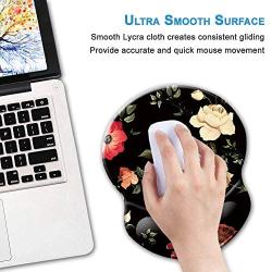 BOSOBO Ergonomic Mouse Pad with Gel Wrist Rest Support, Art Design Floral Wrist Rest Mousepad Pain Relief Flowers Mouse Mat for Office Home Computer PC Laptops Women and Men, Non-Slip PU Base, Black
