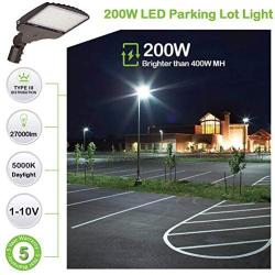 LED Parking Lot Lighting 200W, 27000LM (135LM/W) 5000K Daylight LED Parking Lot Lights with Dusk to Dawn Photocell,[750W HPS Equiv.] Adjustable LED Shoebox Area Light, Slip Fitter Mount