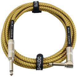 GLS Audio 10 Foot Guitar Instrument Cable - Right Angle 1/4 Inch TS to Straight 1/4 Inch TS 10 FT Brown Yellow Tweed Cloth Jacket - 10 Feet Pro Cord 10 Phono 6.3mm - Single