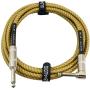 GLS Audio 10 Foot Guitar Instrument Cable - Right Angle 1/4 Inch TS to Straight 1/4 Inch TS 10 FT Brown Yellow Tweed Cloth Jacket - 10 Feet Pro Cord 10 Phono 6.3mm - Single