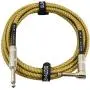 GLS Audio 10 Foot Guitar Instrument Cable - Right Angle 1/4 Inch TS to Straight 1/4 Inch TS 10 FT Brown Yellow Tweed Cloth Jacket - 10 Feet Pro Cord 10 Phono 6.3mm - Single