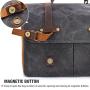 Mens Messenger Bag 15.6 Inch Waterproof Vintage Genuine Leather Waxed Canvas Briefcase Large Satchel Shoulder Bag Rugged Leather Computer Laptop Bag, Grey