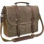 Mens Messenger Bag 15.6 Inch Waterproof Vintage Genuine Leather Waxed Canvas Briefcase Large Satchel Shoulder Bag Rugged Leather Computer Laptop Bag, Khaki Mens Messenger Bag 15.6 Inch Waterproof Vintage Genuine Leather Waxed Canvas Briefcase Large Satchel Shoulder Bag Rugged Leather Computer Laptop Bag, Khaki