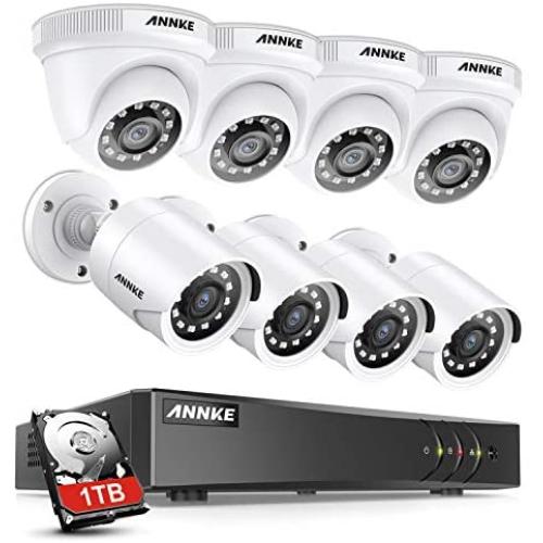 ANNKE Surveillance Camera System 8CH 5MP Lite H.265+ DVR with (8) HD 1080P Outdoor Weatherproof CCTV Security Camera System, 1TB Surveillance Hard Drive, Email Alert with Snapshots-S300