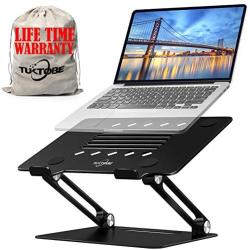 Laptop Stand for Desk - Adjustable Height Laptop Holder, Aluminum Laptop Riser with Heat-Vent, Computer Stand Compatible with All HP, Dell, MacBook Laptop (Black)