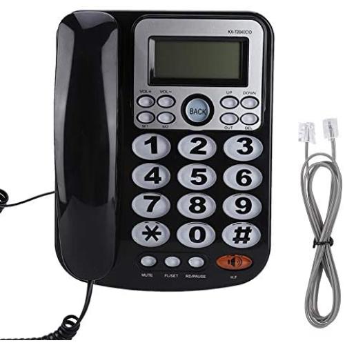 Wired Corded Telephone,Desktop Landline Telephone FSK/DTMF Noise Cancelling Large Button Phone,Real-time Date,Call Time Record with Caller ID LCD Display,Speakerphone for Home/Hotel/Office( Black)
