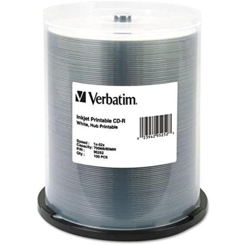 Verbatim CD-R 700MB 52X White Inkjet Hub Printable Recordable Media Disc - 100pk Spindle