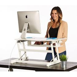 Adjustable Standing Desk Riser | 32'' Wide White Adjustable Desk Sit Stand Up Desk Fits Dual Monitors (32'' Wide)