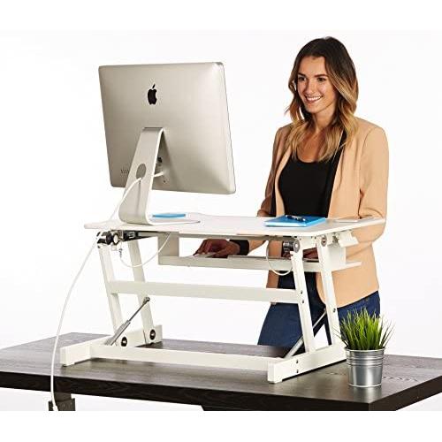 Adjustable Standing Desk Riser | 32'' Wide White Adjustable Desk Sit Stand Up Desk Fits Dual Monitors (32'' Wide)