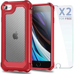iPhone 6S Case, iPhone 6 Case with [ Screen Protector Tempered Glass x2Pack] SUPBEC Protective Phone Cover with Silicone PC+TPU Shockproof Rubber Heavy Duty Case for iPhone6 / iPhone6S-Clear Red