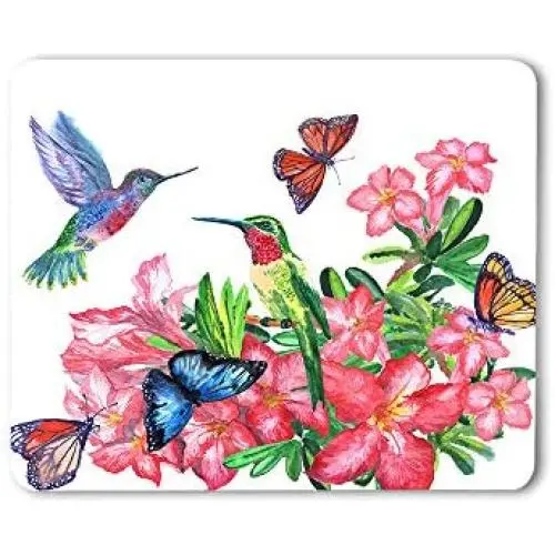 Moslion Hummingbirds Mouse Pad Watercolor Painting Butterflies Blossoming Flowers Colorful Gaming Mouse Mat Non-Slip Rubber Base Thick Mousepad for Laptop Computer PC 9.5x7.9 Inch